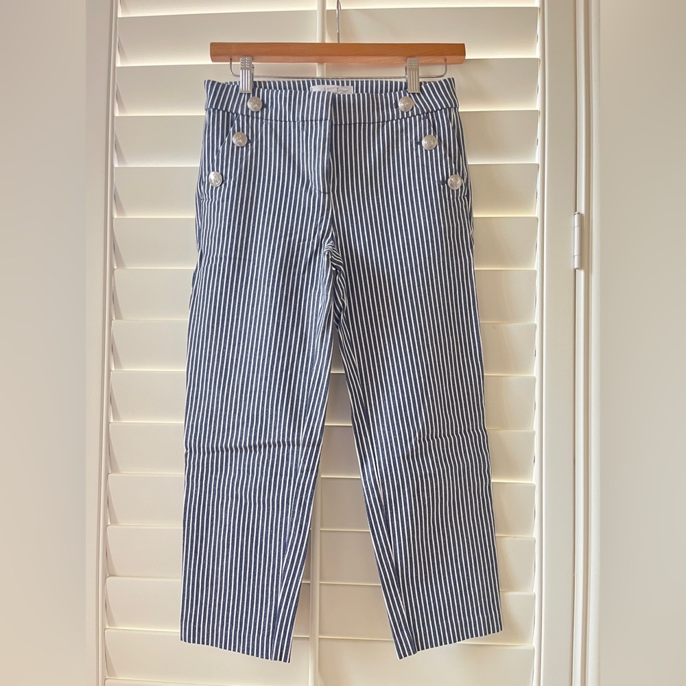 LOFT Navy and White Striped Cropped Pants